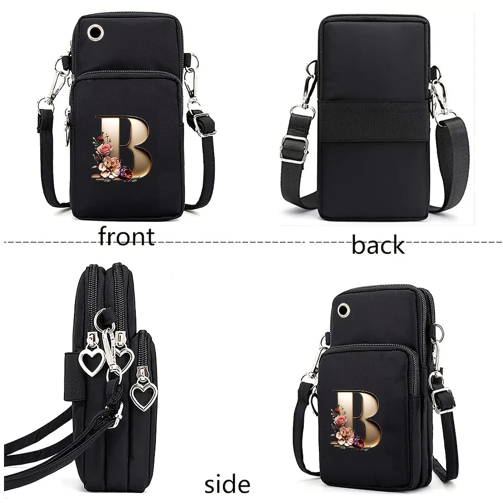 Fashion A-Z Letter Print Women's Crossbody Bag Large Capacity Three-Layer Zipper Phone Bag Daily Travel Coin Purse image 5