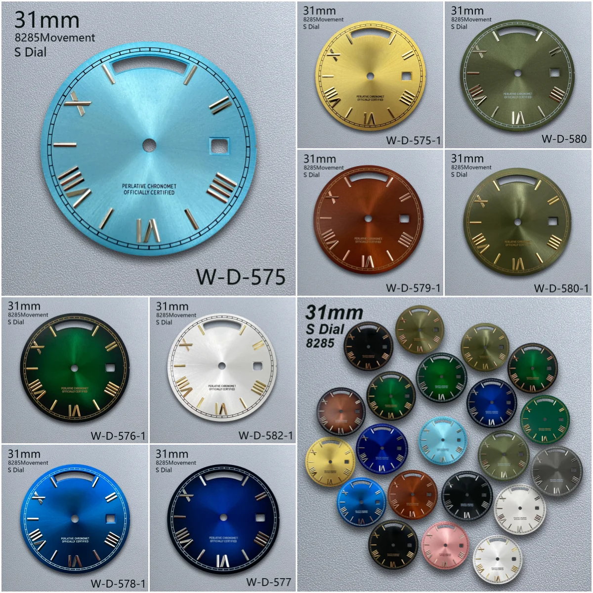31 مللي متر S شعار اليوم والتاريخ الطلب صالح 8285 حركة عالية الجودة أشعة الشمس ساعة مزدوجة تعديل الملحقات