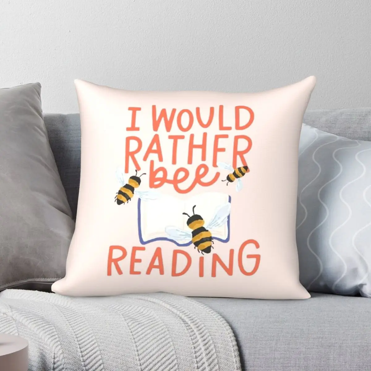 I Would Rather Bee Reading Square Pillowcase Polyester Linen Velvet Printed Zip Decor Throw Pillow Case Car Cushion Cover 45x45