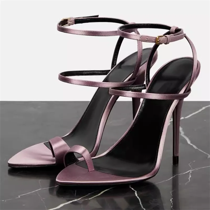 Split Open Toe Sandals Women Shoes Roman High Heel Slippers Thin Heels Pointed Toe Cross Strap Black Stylish Banquet Dress Shoe