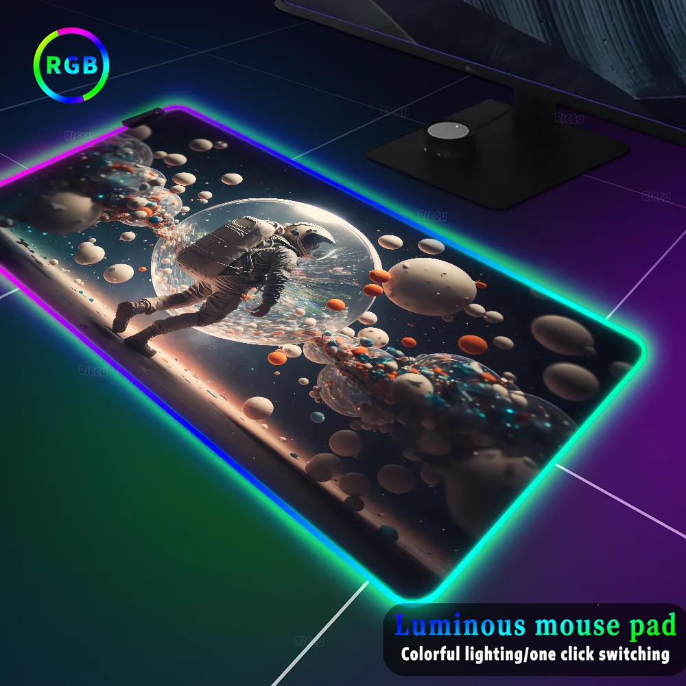 Mousepad RGB Astronauts rug Office desktop mat Computer accessories pad Backlight mouse pad kawaii non-slip Keyboard table mat