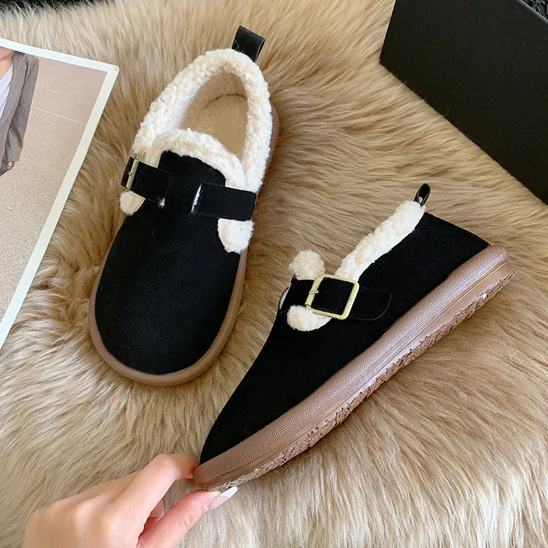 Women\'s Cotton Shoes 2024 Autumn Winter Vintage Plush Boken Shoes Anti Slip Warm Indoor Anti Slip Cotton Shoes Zapatos Mujer