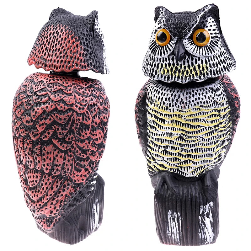 

Realistic bird scarer rotating head sound owl prowler decoy protection repellent