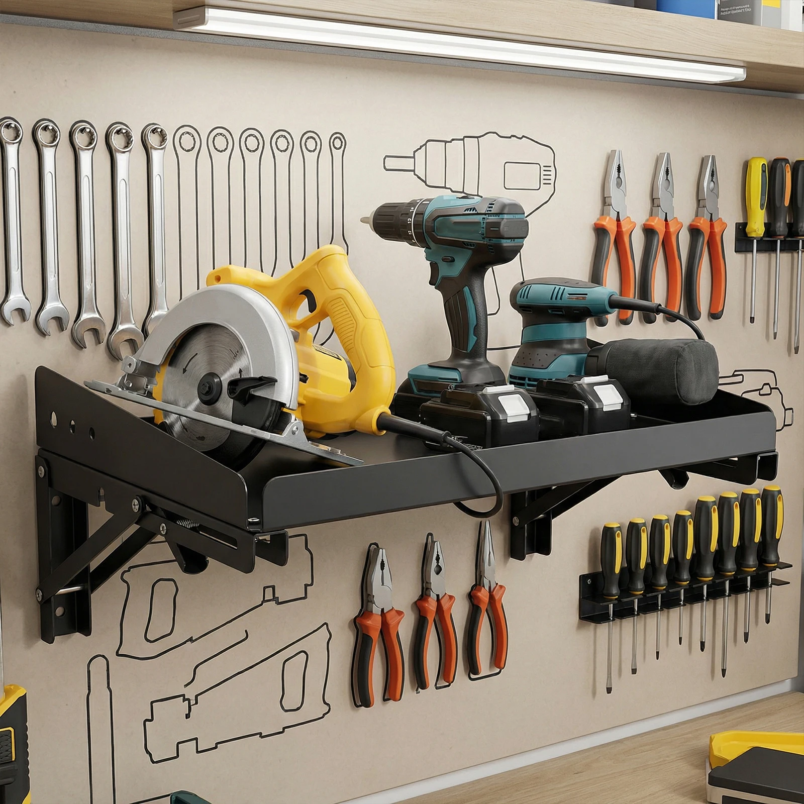 

2pcs Wall Mounted Folding Storage Rack Shelves Heavy Duty Storage Shelf with Lip for Garage Kitchen Laundry Room Workshop