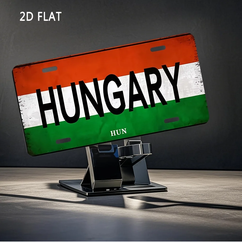 ديكور حائط لوحة ترخيص المجرية - لافتة معدنية ريفية مع خطوط حمراء وبيضاء وخضراء، نص "المجر"، سهل التعليق لـ Garag #1