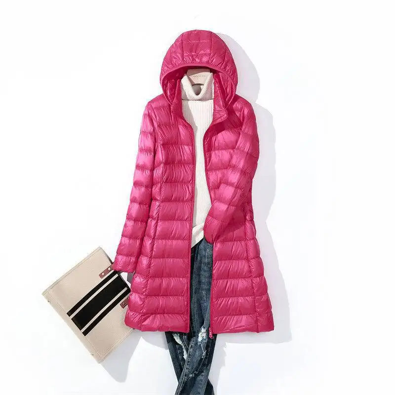 Women Long Puffer Jackets 2024 New Arrivals Female lightweight packable Hat Detachable ladies slim x-long down jackets