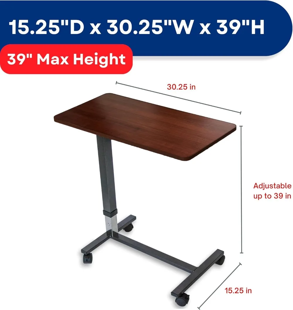 طاولة فوق السرير قابلة للتعديل مع عجلات دوارة للاستخدام المنزلي في المستشفى أو مقاس XL #3