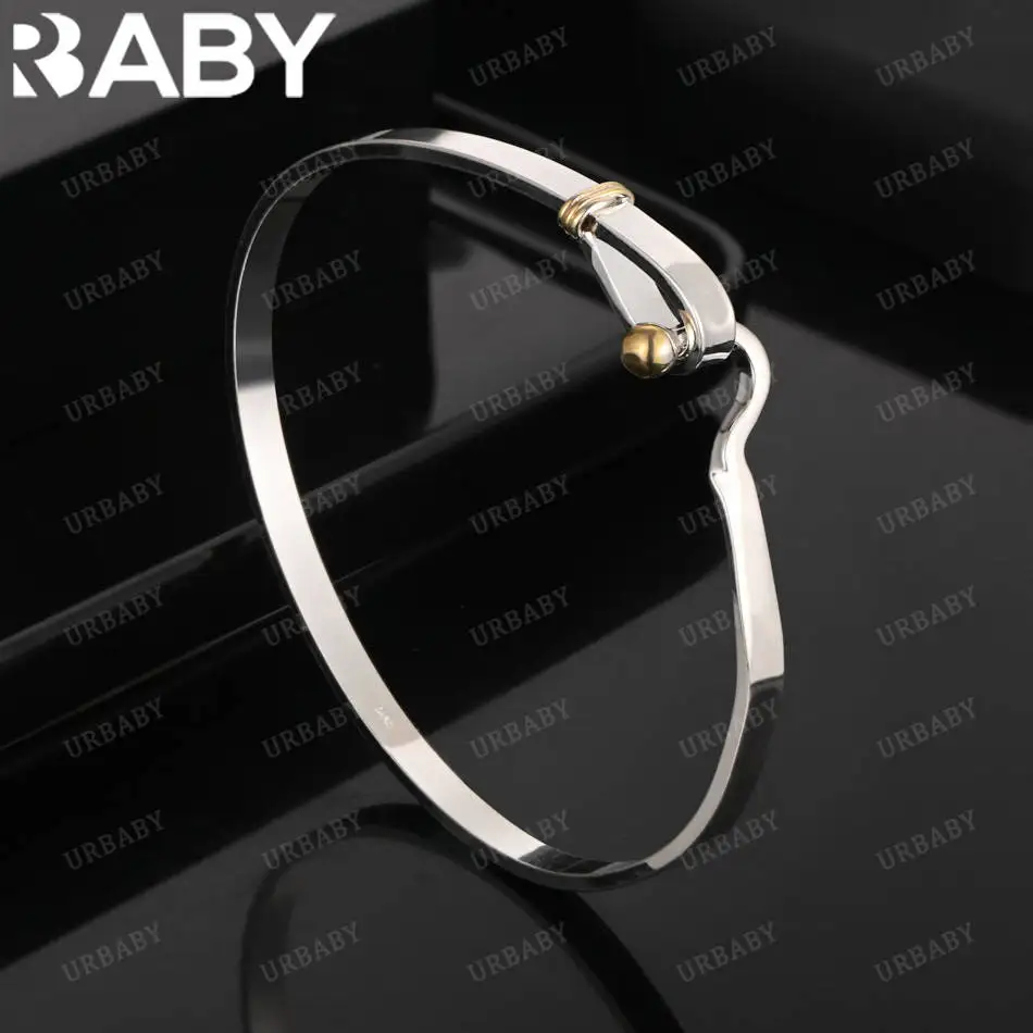 

URBABY 925 Sterling Silver Geometric Bangle For Women Charm Trend Birthday Gifts Fashion Party Fine Jewelry