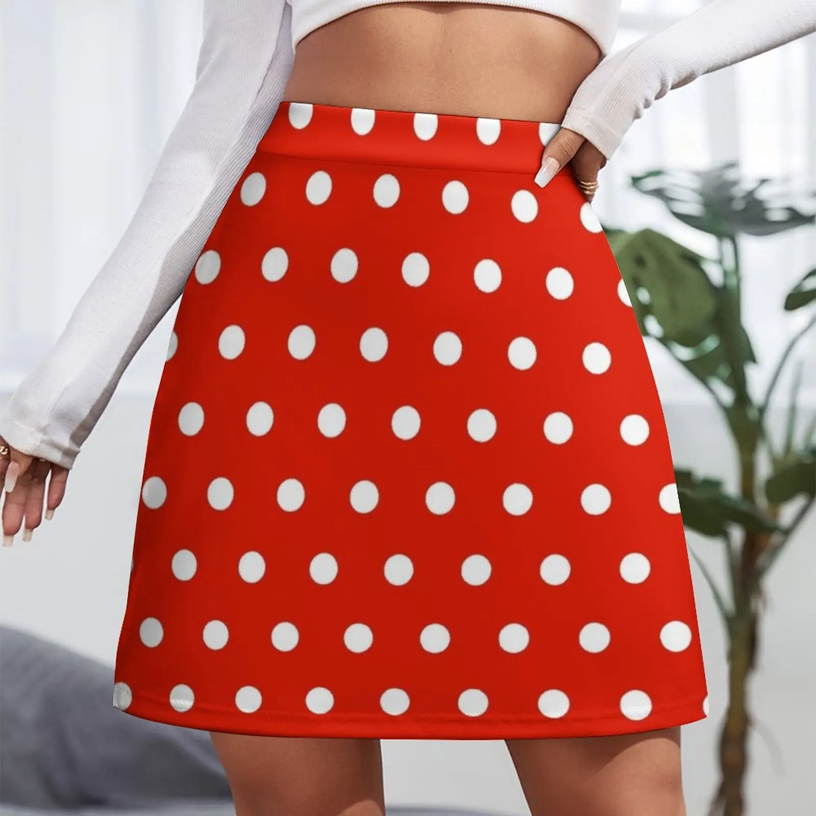 Small White Polka Dots on Red background Mini Skirt korean clothes ladies Woman skirts skirts for women