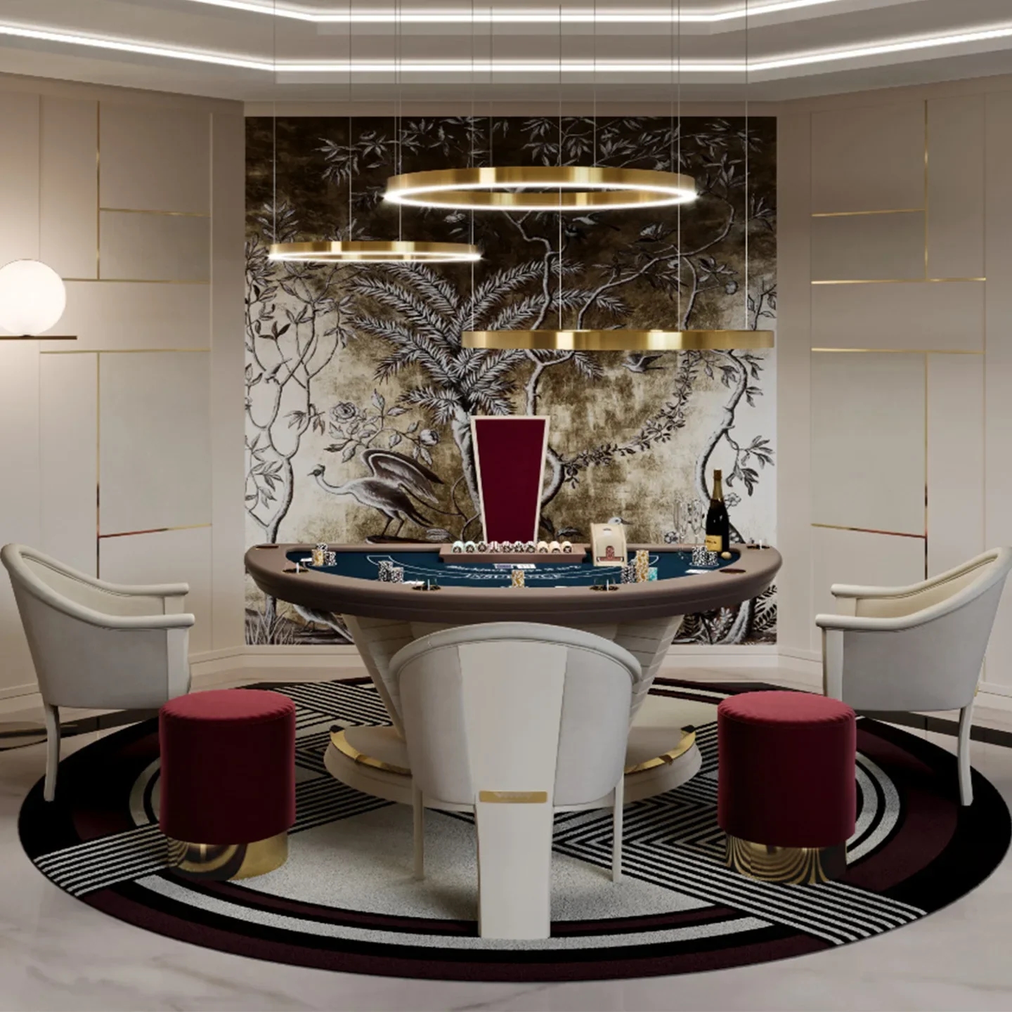 High-end card table, light luxury club villa, multi-person entertainment, home solid wood semi-circular chess table