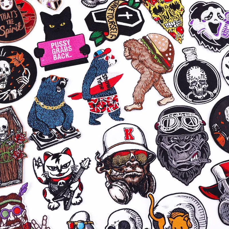 

Punk Rock Embroidery Patches Gorilla Monkey Skeleton Ghost DIY Iron on Colth Stickers Chest Badges Clothes Bags Hats Accessories