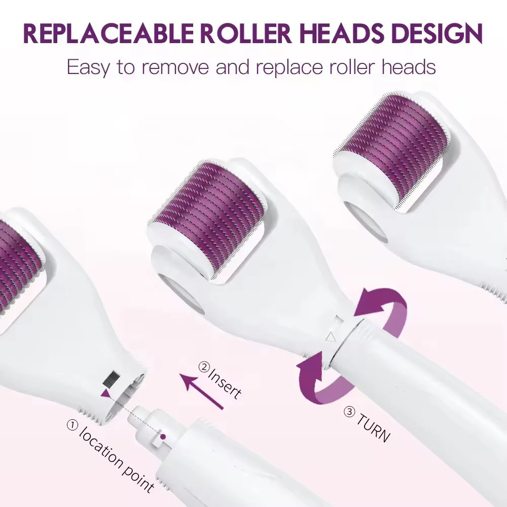 6 In 1 Microneedle Derma Ice Roller kit With 720/300/12 pins Stainless Steel Replacement Heads Face Wash Silicon Brush