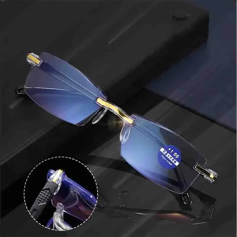 Fashion Reading Glasses Men Anti Blue Rays Presbyopia Goggles Women Vintage Rimless Eyewear Diopter +1.0 1.5 2.0 2.5 3.0 3.5 4.0