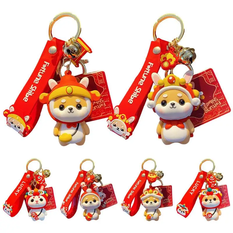 1pc New Year Car Keyring Rabbit Shiba Inu Keychain Key Lanyard Cartoon Couple Car Key Chain Rabbit Year Gift Backpack Pendant