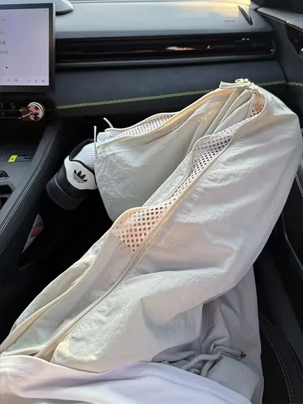 

Мужские летние тонкие быстросохнущие брюки карго из ледяного шелка с боковой молнией, облегающие, с защитой от солнца, рабочие, спортивные, длинные