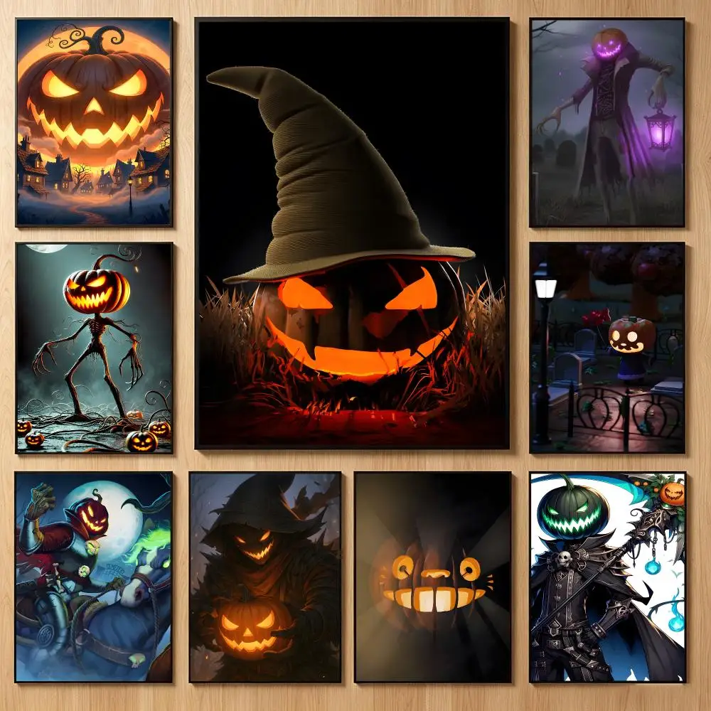 Festive Graphic J-Jack o lantern Poster Classic Self-Adhesive PP Wall Sticker for Living Room Bar Decor Gift