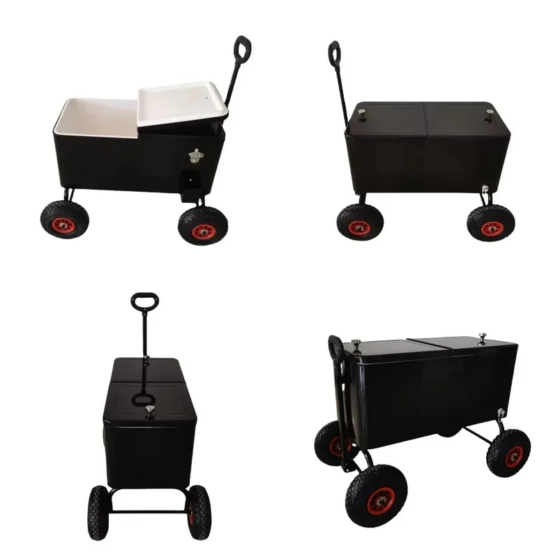 Metal Ice Cooler Cart with Wheels for Beer and Beverages Rolling Beverage Cooler