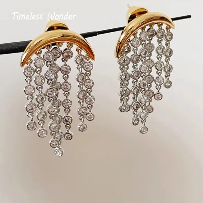 Imagem -05 - Timeless Wonder Fancy Zircon Geo Tassel Stud Earrings para Mulheres Joias Designer Punk Passarela Presente Coreano Rara 1468