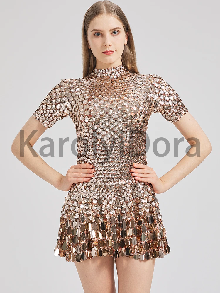 2023 Shining Lovely Sequins Mini Dress Costume Celebrate Rhinestone Bodysuit Birthday Champagne Dresses Sexy Nightclub Leotard