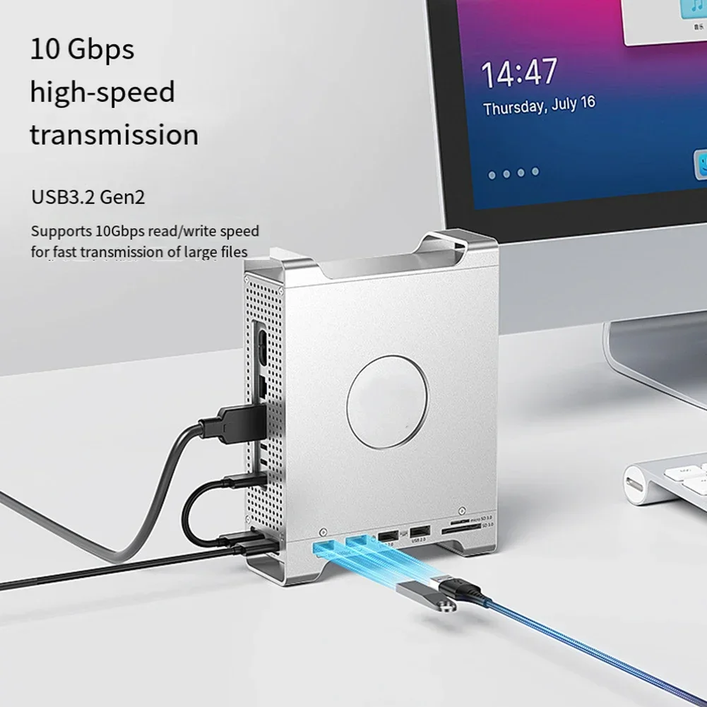 

Док-станция-концентратор 9 в 1, для Mac Mini/M4, концентратор из сплава с поддержкой NVME SSD, USB 3,2, док-станция расширения корпуса твердотельного накопителя