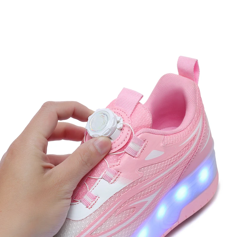 子供の変形ホイールスケートローラースケート靴 LED ライトスニーカー 2 輪カジュアル変形パルクール靴