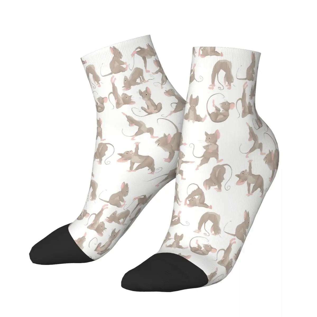 Cute Mice Doing Yoga Animal Ankle Socks Male Mens Women Autumn Stockings Polyester