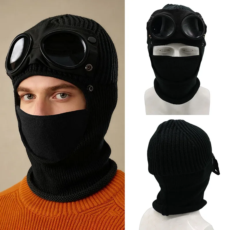 1個入り トレンド 秋冬 暖かい帽子 パイロットメガネ付き 男女兼用 耳当て付き 防風 サイクリング フルフェイスカバー 暖かいニット帽