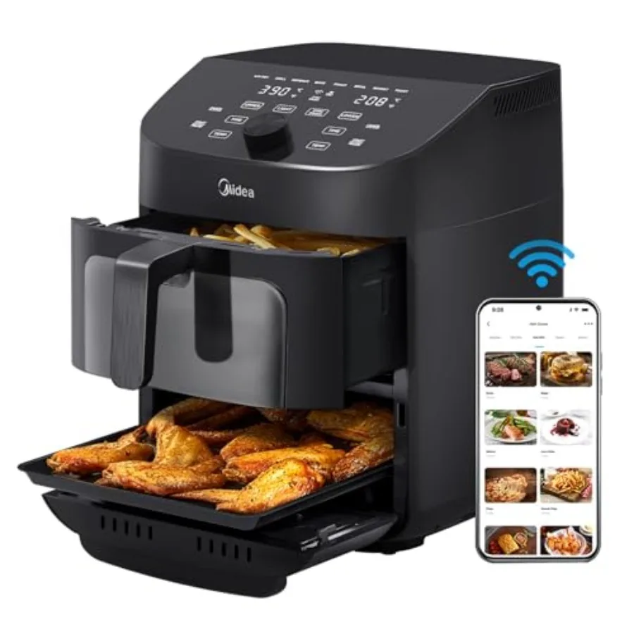 

11 Quart Dual Basket Air Fryer Oven with 8-in-1 Functions Clear Window Design Smart Sync Finish Technology Wi-Fi and Alexa Comp