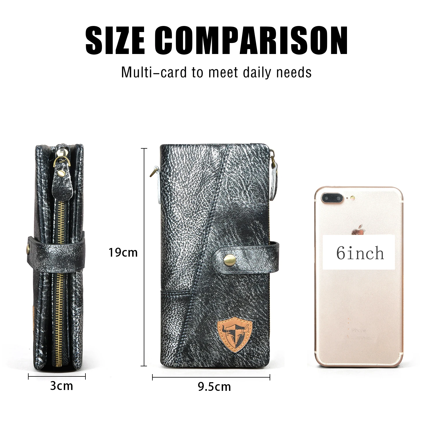 Hot Sale Thick Natural Leather Travel Business Organizer Chain RFID Wallet For Men Long Zipper Male Purse Card Holder 1803