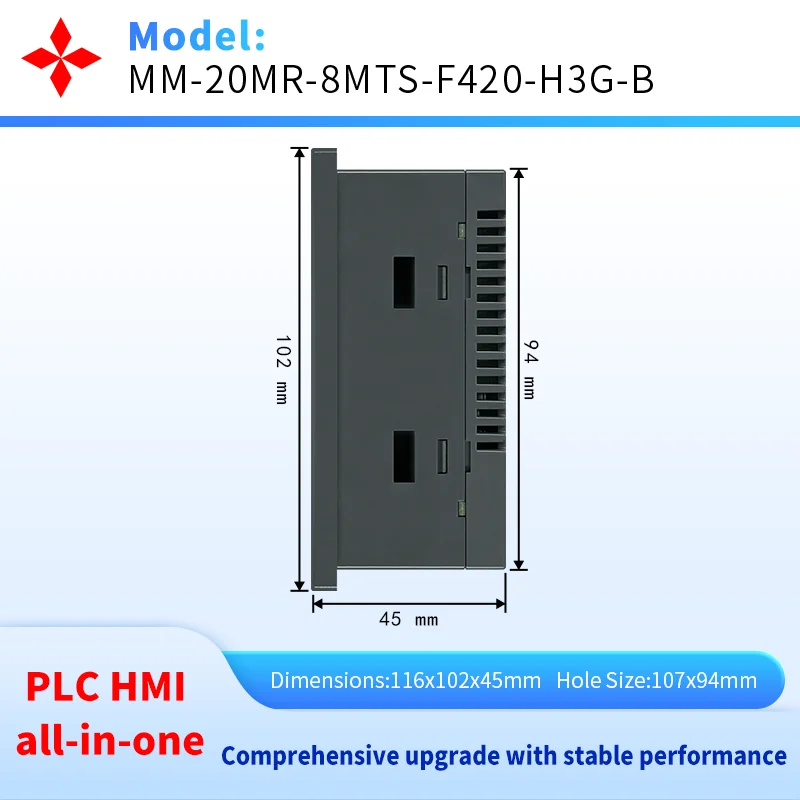 4 بوصة PLC HMI الكل في واحد مع تناظري مدمج 2AD 2DA، FX3G-20MR، 12 مدخل 8 مخرج مرحل 4 نبض عالي السرعة 100K