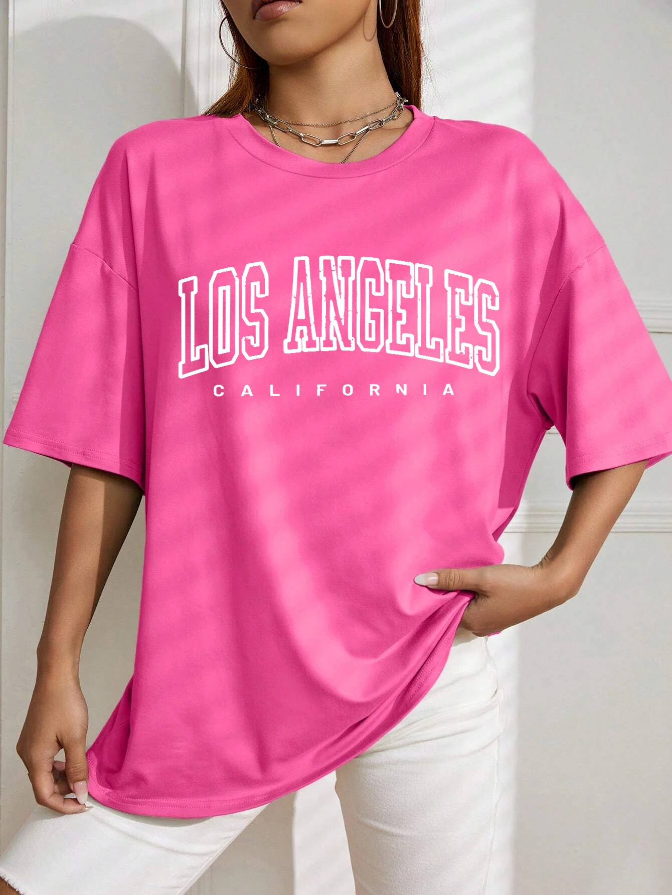 Los Angeles, California USA City Print T-Shirts Women Cotton Quality Clothing Vintage Street Tshirt Loose Casual Blue Tops Women