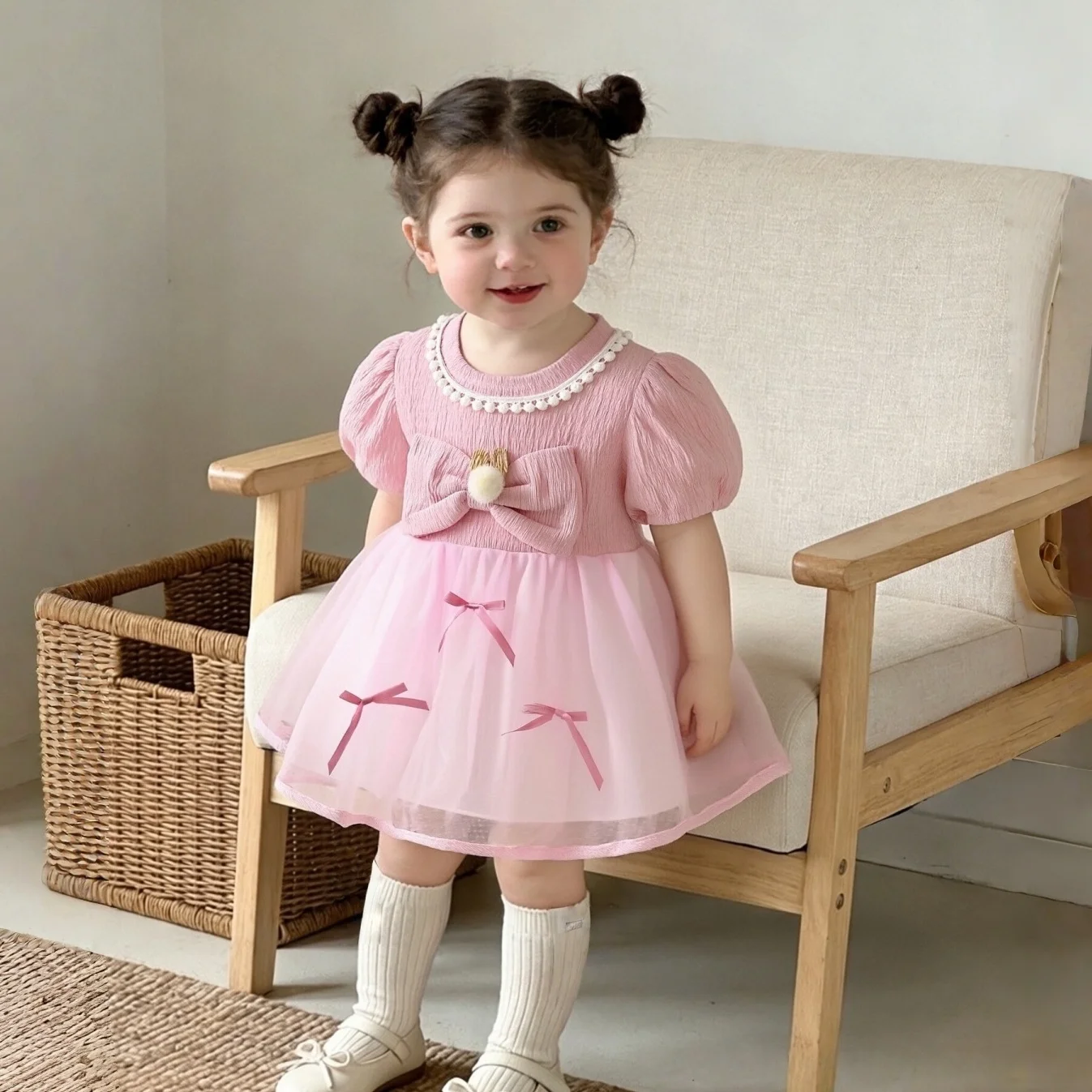 Baby Girl Dress Summer New Sweet Bow Fairy Mesh Princess Dress For Birthday Party Children's Clothing 6 Months - 3 Years