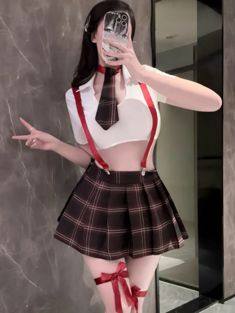 

Сексуальные милые комплекты юбок JK Sweet Campus Style Pure Desire с сеткой на подтяжках Комплекты юбок с галстуком с короткими рукавами и круглым вырезом Очаровательный 2WSL