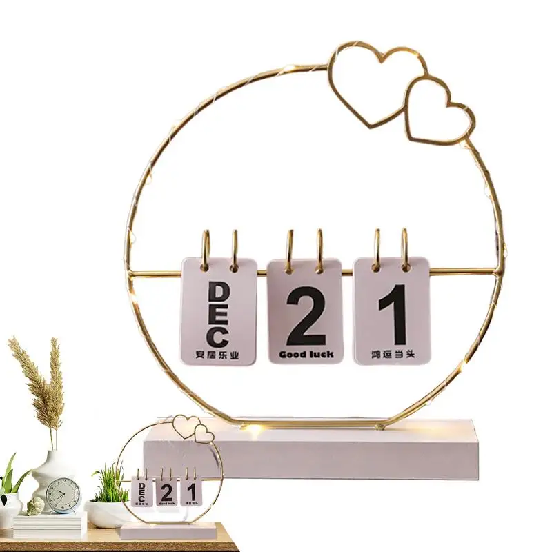 

Perpetual Desktop Calendar Reusable Metal Desk Calendar Daily Planner Perpetual Calendar Display Iron Frame Calendar Ornament