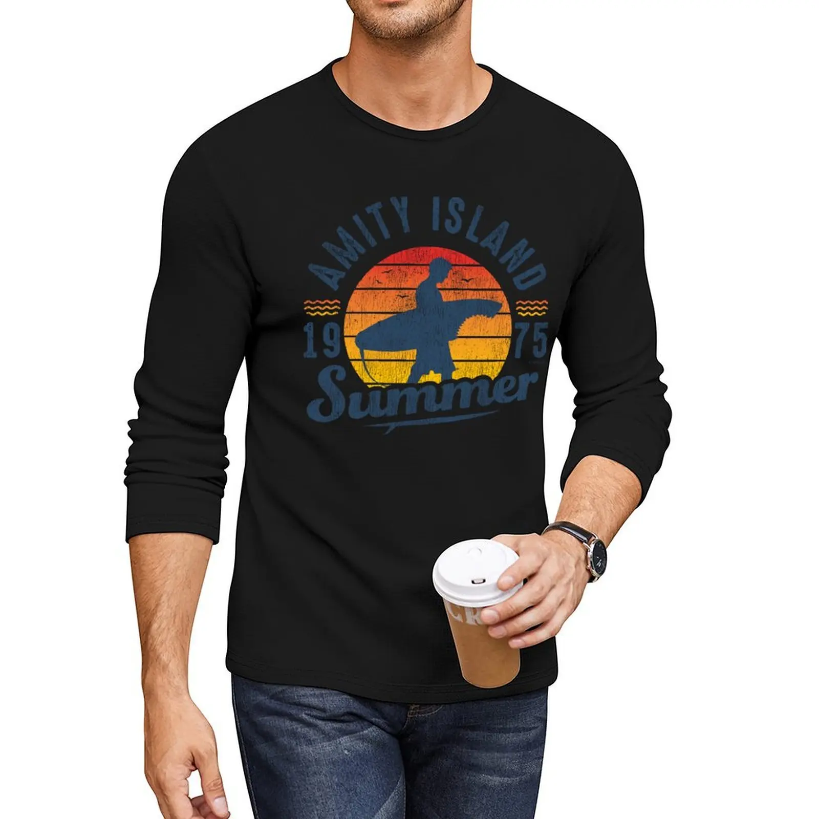 

Amity Island Summer 0f 75(Universal  UCS LLC) Long T-Shirt hippie clothes mens t shirt