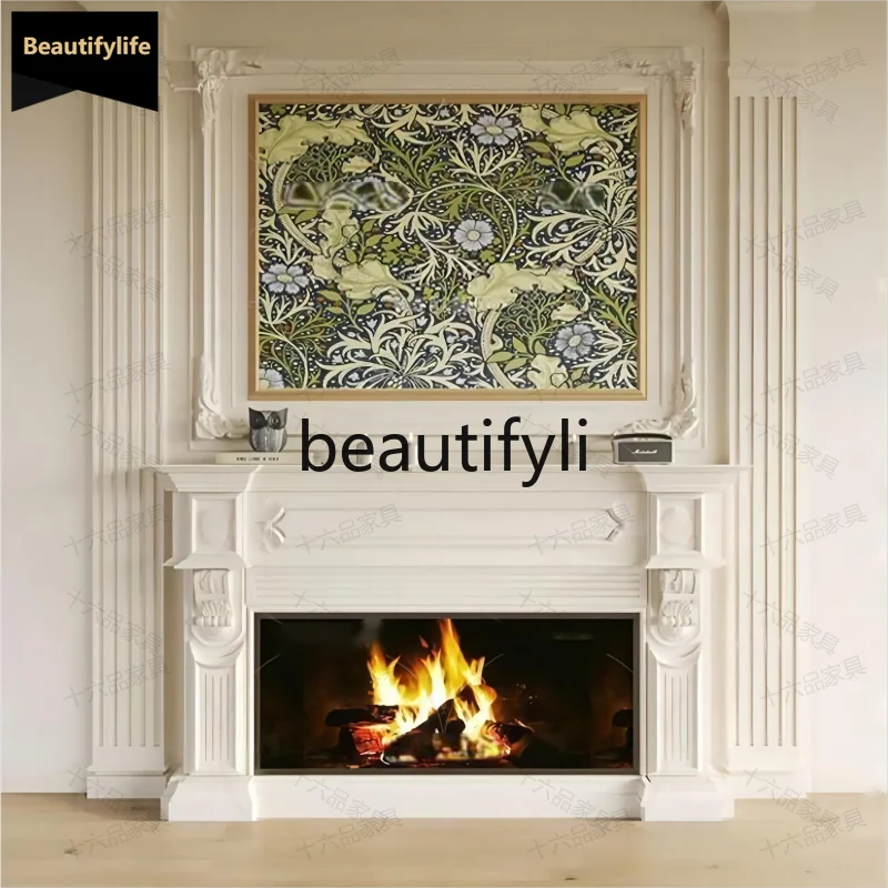 A95 European Style Simple Solid Wood Fireplace Cabinet French Carved Entrance Fireplace Stand American Style Storage Cabinet