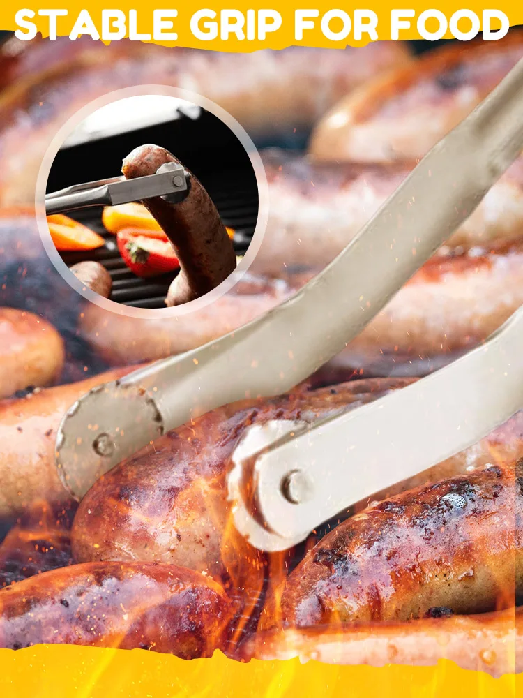 BBQ Sausage Turning Tongs Locking Non-Slip Hot Dogs Flipping Clip Steel Long Handle Kitchen Grill Tongs Barbecue Accessories