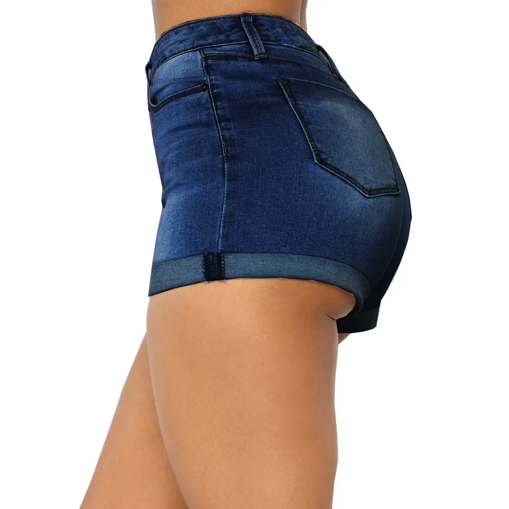 

Washed High-waisted Rolled Edge Denim Shorts. Ladies New Summer Casual, Simple and Comfortable Hot Girl Skinny Short Jeans Women