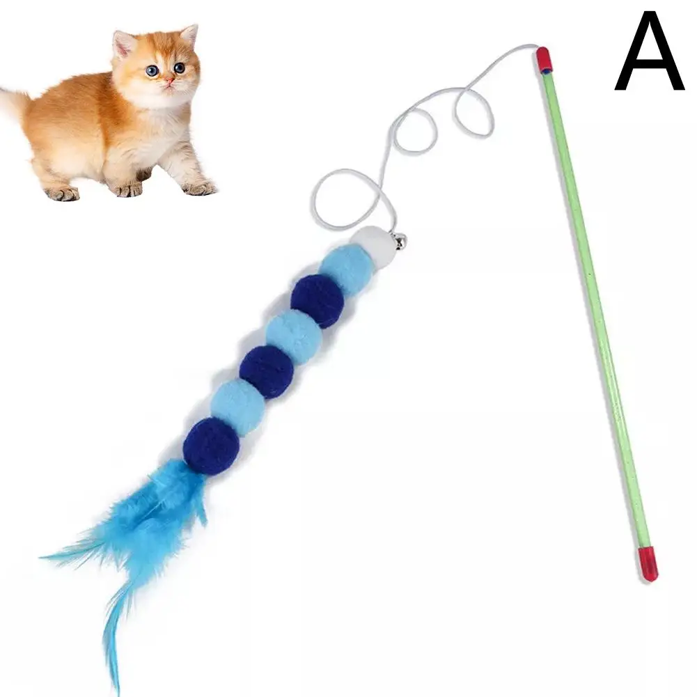 Single Cat Teasing Pole Cat Toy Interactive Toy Soft And Wool Ball Bell Beading Cat Feather Accessories R4S1