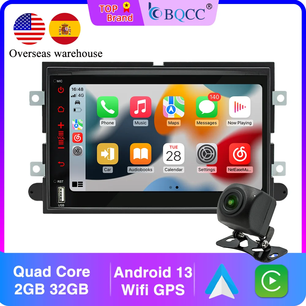 BQCC 7 Inch Android 13 RAM ROM 2GB 32GB Mirrorlink WIFI GPS RDS 16EQ ASP for Ford 500 F150 Explorer Edge Escape Sport Lincoln