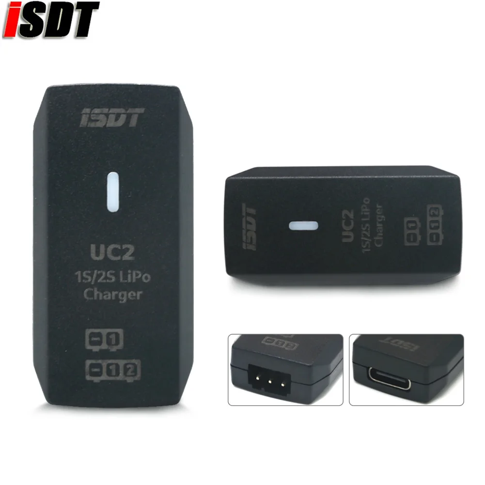 A carga direta da porta balanceada ISDT UC2 suporta entrada tipo C do carregador balanceado de bateria de lítio LiPo 1S-2S