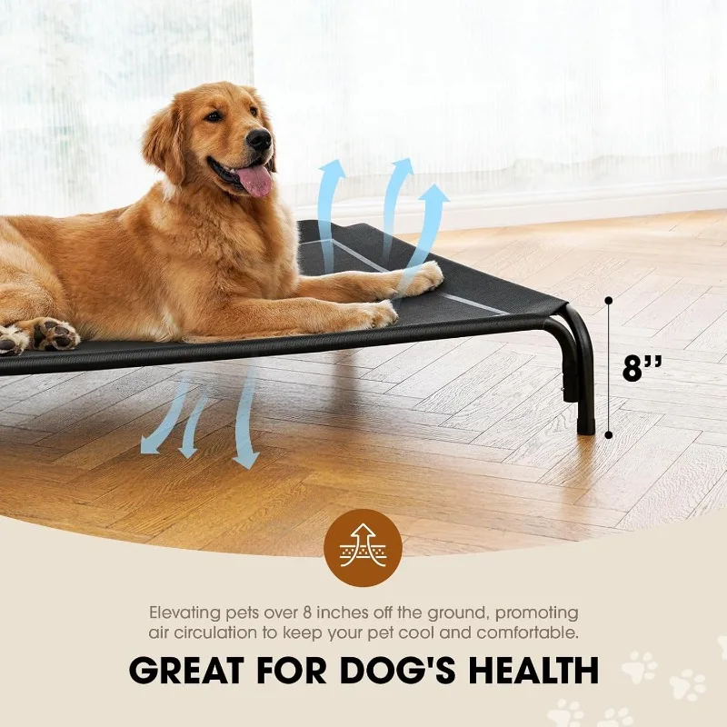 Elevated Dog Bed, Raised Outdoor Dog Bed for Large Sized Dog, Portable Cooling Pet Cot with Breathable & Washable Mesh,