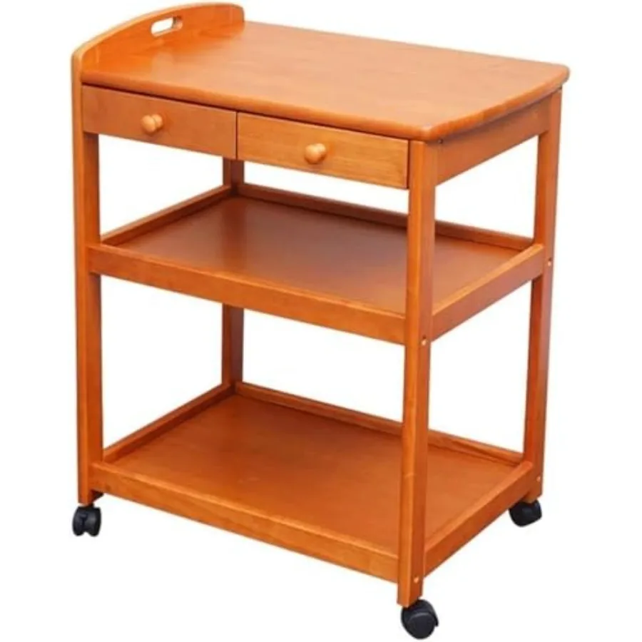 

Mobile Bookshelf, 2-Tier Mobile Wooden Kitchen Trolley Cart with Drawers - Versatile Storage Solution for Home, Hotel and Kitch