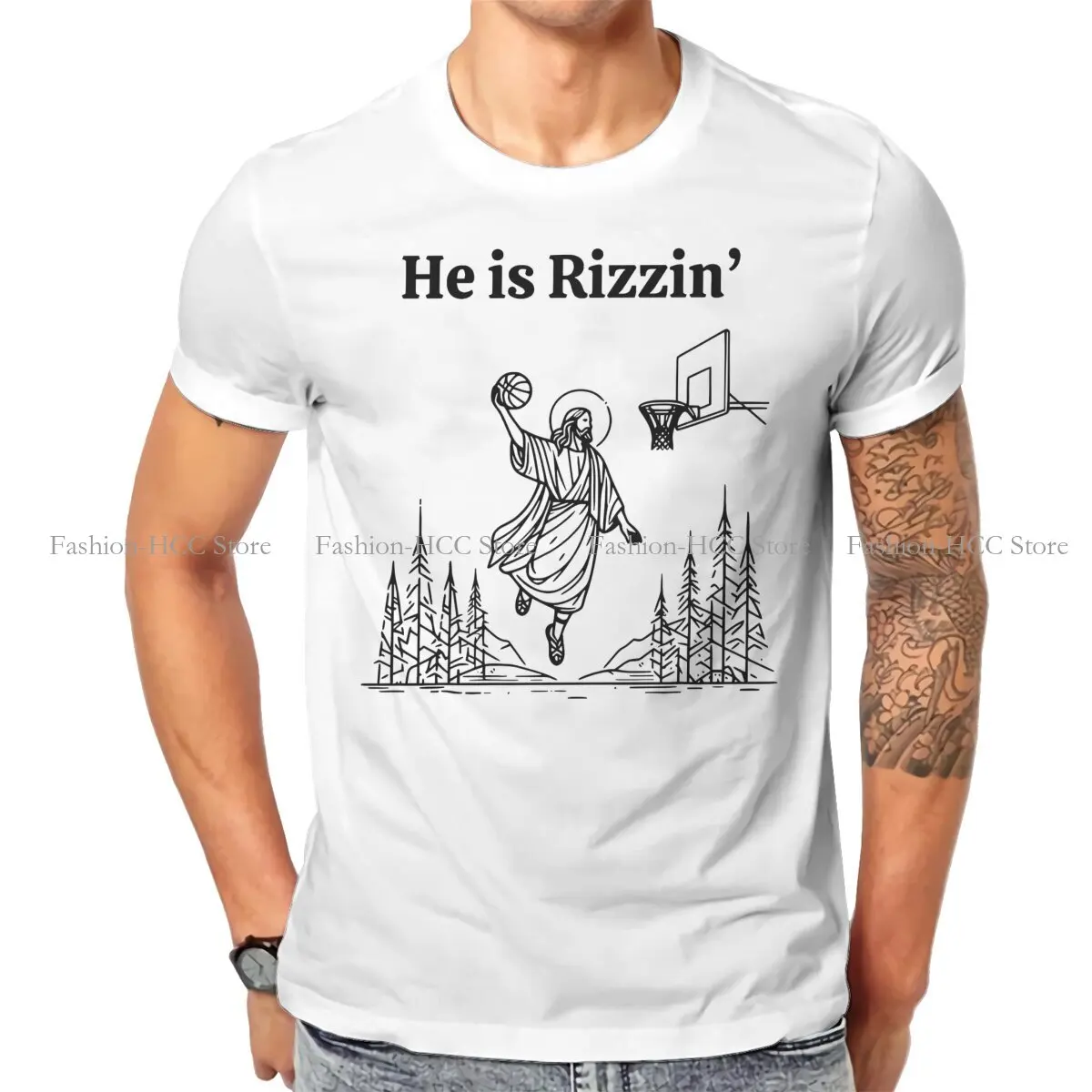 He Is Rizzin Meme Jesus TShirt for Men   Humor Summer Tee T Shirt High Quality New Design