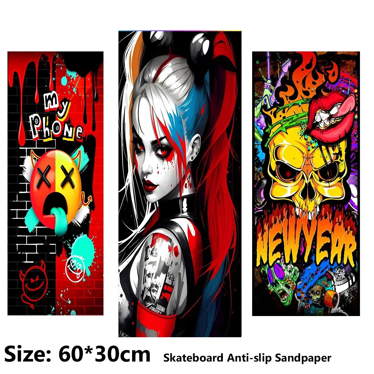 Beautiful Girl Skull Greedy Pattern Electric Scooter Anti-slip Sticker Sandpaper Skateboard Grip Tape Sheet 60*30cm