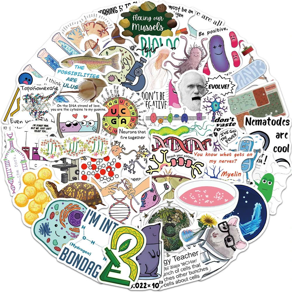 50 قطعة علم الأحياء الممتع الكتابة على الجدران ملصقات التدريس متعة ملصقات سكرابوكينغ كلية المواد الحالات الهاتف الغيتار دفاتر مقاوم للماء