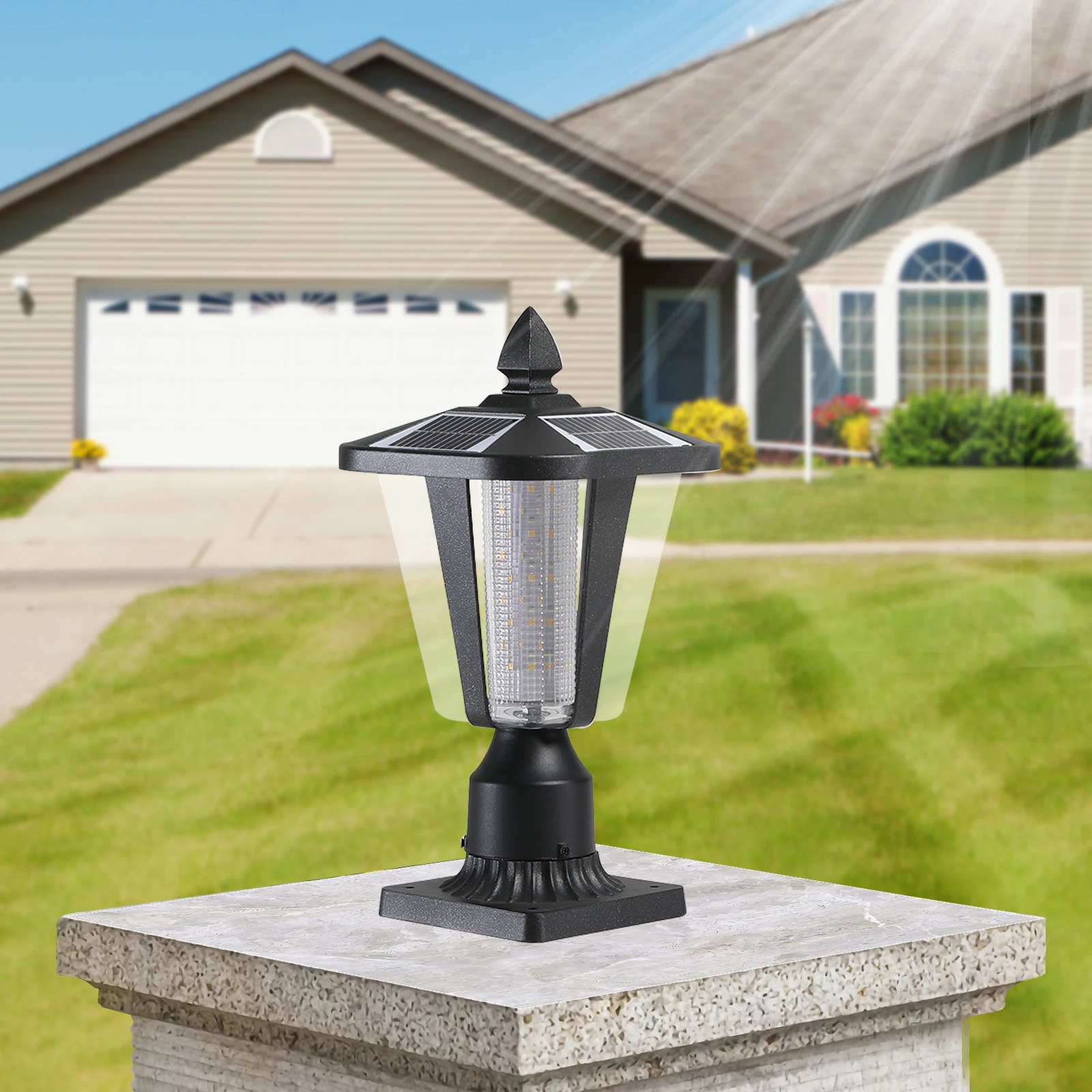 Solar LED Post Lantern Light, Waterproof Outdoor Garden Lamp with Auto On/Off, Energy-Efficient Landscape Lighting for Pathway,