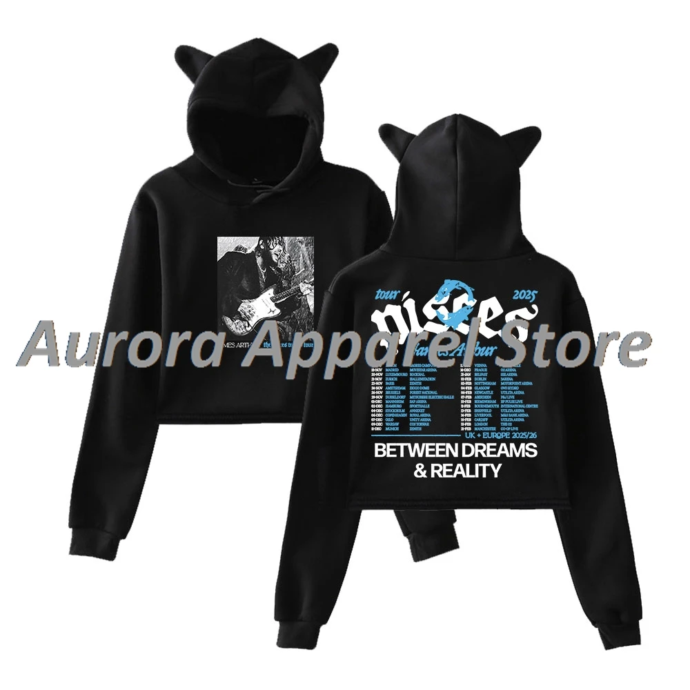 جيمس آرثر ذا بيسز وورلد تور ميرش بلوفر أنثى آذان القط هوديي كم طويل تي شيرت