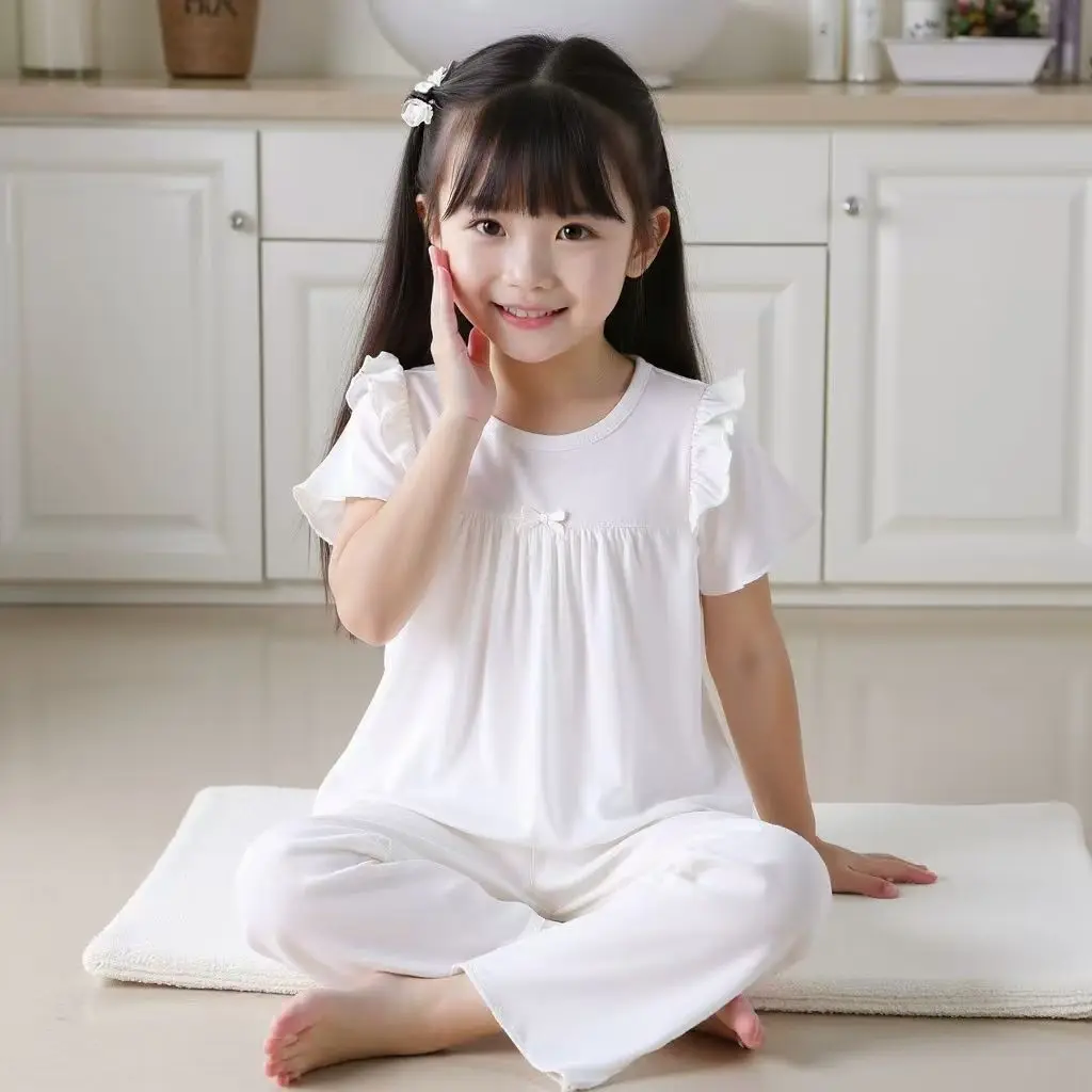 

New Sweet Korean Style Loose Cropped Pants Pajamas Set for Girls Spring Autumn Lightweight Loungewear
