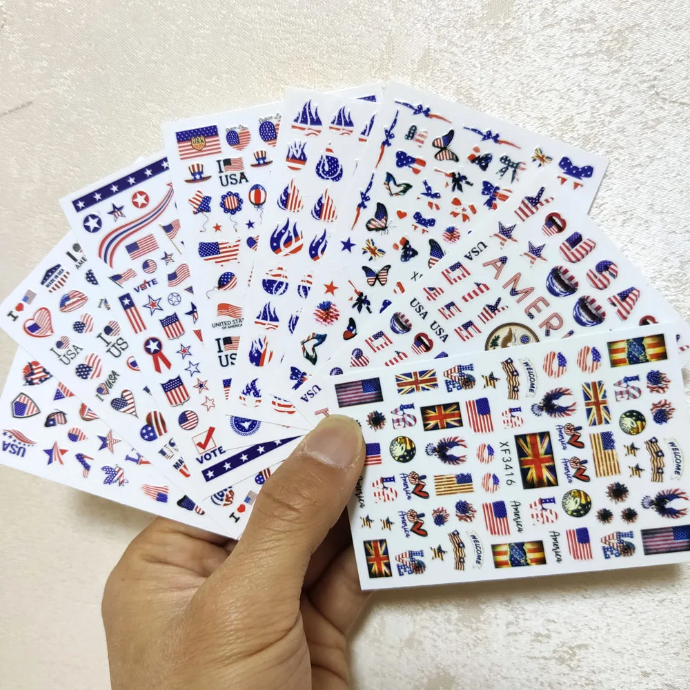 

2022 New USA Nail Slider Design American Flag Nail Stickers National Independence Day Decals 8 Types DIY Decorations